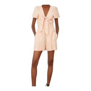 ZARA Women's Linen Blend Short Sleeve Tie Front Romper Jumpsuit Size‎ M Peach